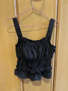 GRL シャーリングキャミソール ブラック 韓国ファッション フリル