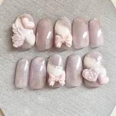 現品ネイルチップ 韓国 ワンホン ガーリー 天使界隈 推し活 ピンク