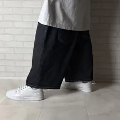 MECCA 極太 オーバーサイズ ブラックデニム バギーパンツ ショーツ B系のサムネイル