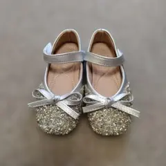 女子用フォーマルシューズ(サイズ：15cm)シルバー　ビジュー装飾