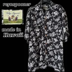 90s USA製 レインスプーナー 開襟 アロハシャツ　ブラック レーヨン 総柄