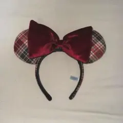 チェック柄 赤いリボン カチューシャ