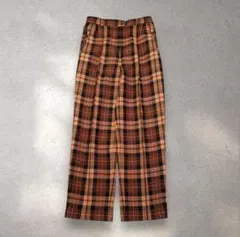 ★ドイツ製★レディース スラックス チェック 2タックウール混 茶系 L Y2K