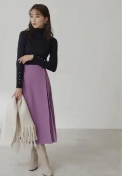 エヌ パールボタンタートルネックニット リブニット ネイビー M