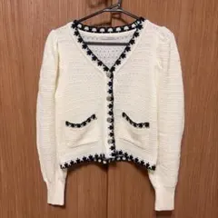 ホワイト ブラック カーディガン レディース Mサイズ