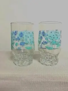 レトロ　ガラス　コップ　グラス2個セット　紫陽花