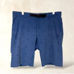 アディダスゴルフ　ストレッチ　ハーフパンツ　ゴルフウェア　総柄　ブルー系　Ｏ