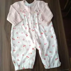 ウサギ刺繍のロンパース ピンク