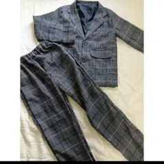 子供用グレーのチェックスーツ　160