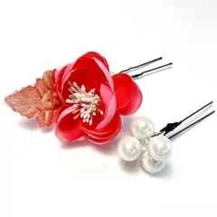 ブランド 髪飾り 2点セット コサージュ ヘアアクセ 赤