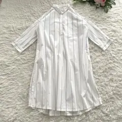 ピュアルセシン　七分袖　ストライプ　コットン　シャツワンピース　日本製