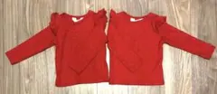 赤ラメ肩フリルロングTシャツ２枚セット-90
