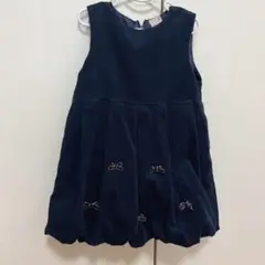 【美品】プティマイン　リボンワンピース　ベロア　ネイビー　90