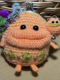 パクパクモンスター風お座りコロコロがまぐちポーチ(チビパクチャーム付き)✨