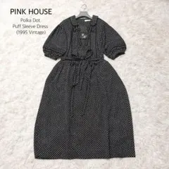 ピンクハウス ワンピース レースフリル リボン ロゴ刺繍 ポルカドット 90s