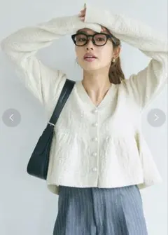 coca（コカ）◆パーボタン ラメニット◆ぺプラム カーディガン Ivory 白