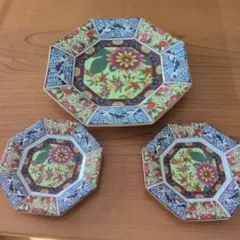 八角形の花柄陶磁器皿セット