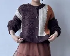 LOWRYSFARM パッチワーククラフトカーディガン　ブラウン