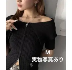 【mily biletロゴ刺繍オフショル２WAYダブルファスナーニット 半袖