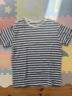 青と白のストライプ Tシャツ M