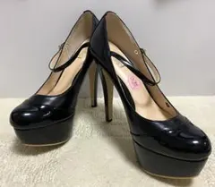 【エスペランサ】 超ハイヒール 厚底パンプス 黒 ストラップ付