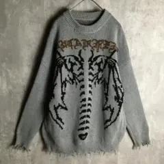 【ニット】MGV セーター ダメージ ストリート 刺繍 L グレー メンズ 古着のサムネイル