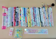 女の子　鉛筆45本・消しゴム・定規・キャップまとめ売り