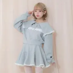 ハニーシナモン コットンレースビッグカラーセットアップ スウェット グレー