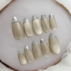 272♡ ネイルチップ ワンホン お呼ばれネイル マグネット　ガラスフレンチ