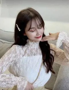 レースハイネックシャツ（ホワイト）