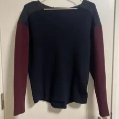 DESPRES ネイビー バーガンディ Vネック ニット