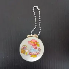 ★ハンドメイド★マカロン型ポーチ　女の子と猫柄　薄緑