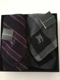 BURBERRY ハンカチセット パープル ＊グレー25cm