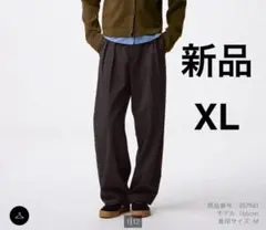 新品　GU ジーユー チノバレルレッグタックパンツ ダークブラウン XL