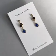 No.1564 ブルー　ゴールド　ピアス　イヤリング　ガラス　揺れる　小ぶり