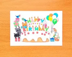 【ハンドメイドポストカード２枚組】ハッピーバースデー！