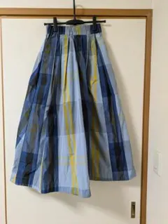 青系チェック柄ロングスカート