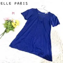 ♡エル•パリ【M】チュニックワンピース 半袖トップス レース付き 夏服トップス