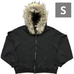 ファー フード パーカー y2k グランジ sk8 opium 風 ブラック