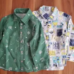サイズ80 秋冬 長袖シャツ2枚セット 柄物 グリーン ブルー