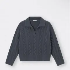 【美品】1度のみ着用 GU パフィータッチスキッパーケーブルセーター ブルー S