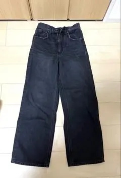 ブラック ワイドレッグデニム Mサイズ　ハイウエスト