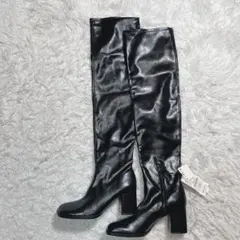 新品　未使用　ZARA ニーハイブーツ　ロング　ブラック　黒　24cm