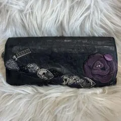 ANNA SUI 長財布 がま口 バタフライ型押し ローズ ビジュー 花 Y2K