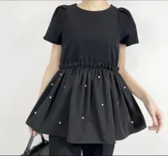 PlechurCiel 裾パール　ペプラムブラウス　M しまむら　黒