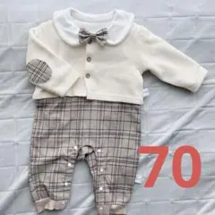 値下げ！美品⭐︎蝶ネクタイ　チェック柄　セレモニースーツ　ロンパース