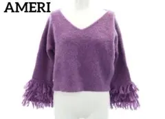 【AMERI】 紫 Vネック フリンジニット　アメリ　モヘヤ　ウール