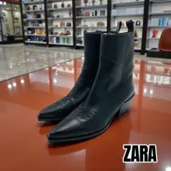 ZARA ウエスタン調 ショートブーツ レザー サイドジップ