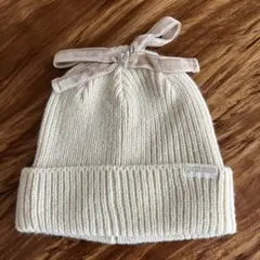 petit main アイボリー ニット帽 リボン付き