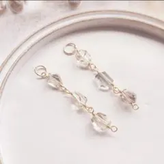 【再販・受注制作】オレゴンサンストーン 3連 タンブル ピアス チャーム✩.*